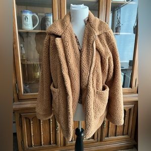 Women’s Faux Wool Tan/Khaki Oversized Zip Up Teddy Jacket/Coat